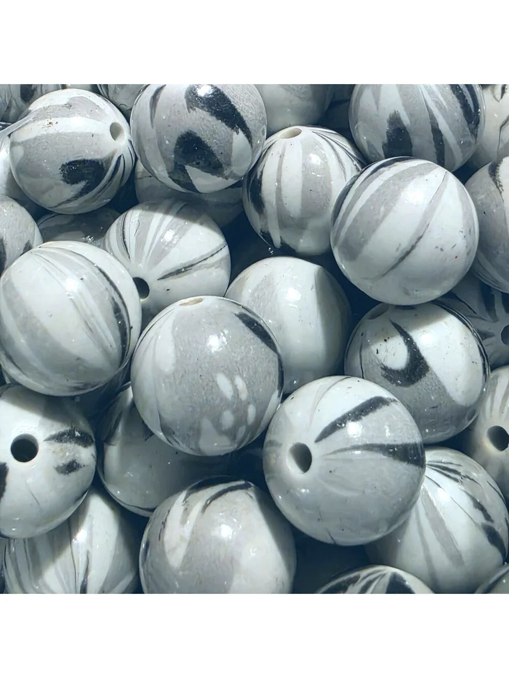 Vintage Y2K Modernist Abstract Round Light Dark Grey 16mm Acrylic Beads 10 pcs
